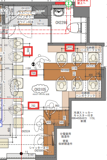7.9坪イタリアンの施工例、客席図面の一部