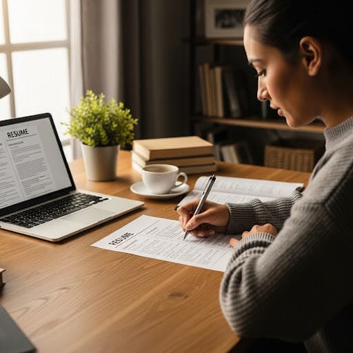 履歴書を準備している女性