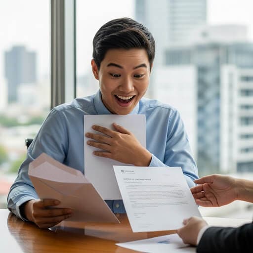 内定通知を受け取って喜んでいる